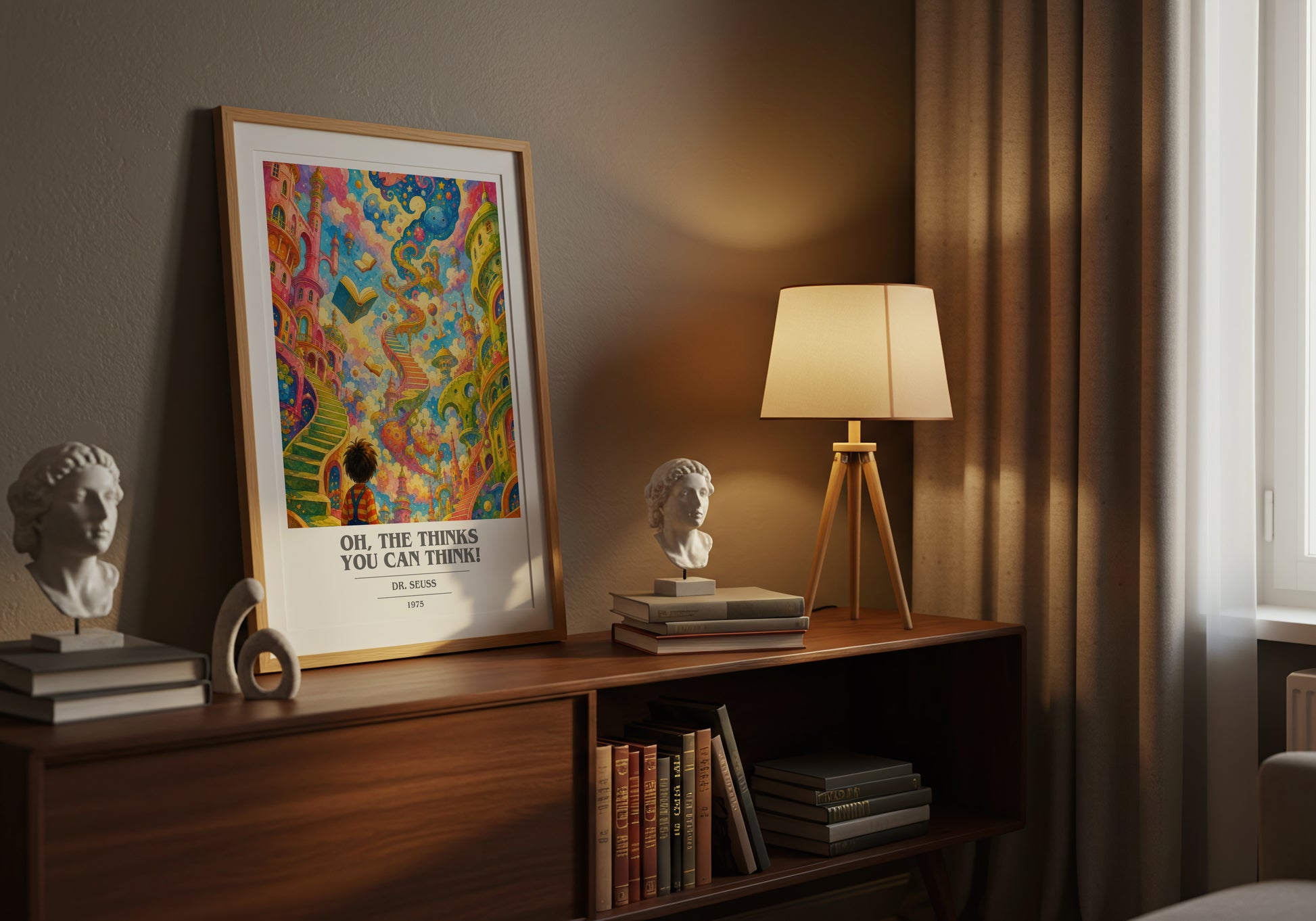 Oh, The Thinks You Can Think! book cover book poster framed on wall – childrens wall art