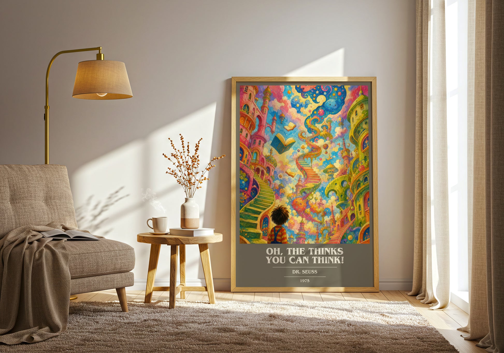 Oh, The Thinks You Can Think! book cover print on bookshelf – Dr. Seuss fan gift