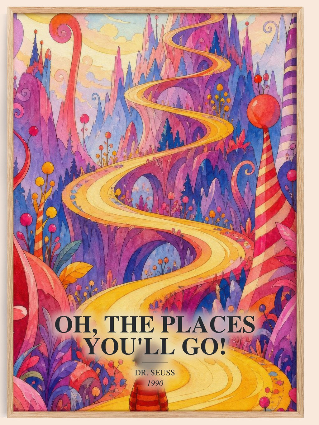 Oh, The Places You'Ll Go! watercolour book poster by Dr. Seuss – framed literary art print