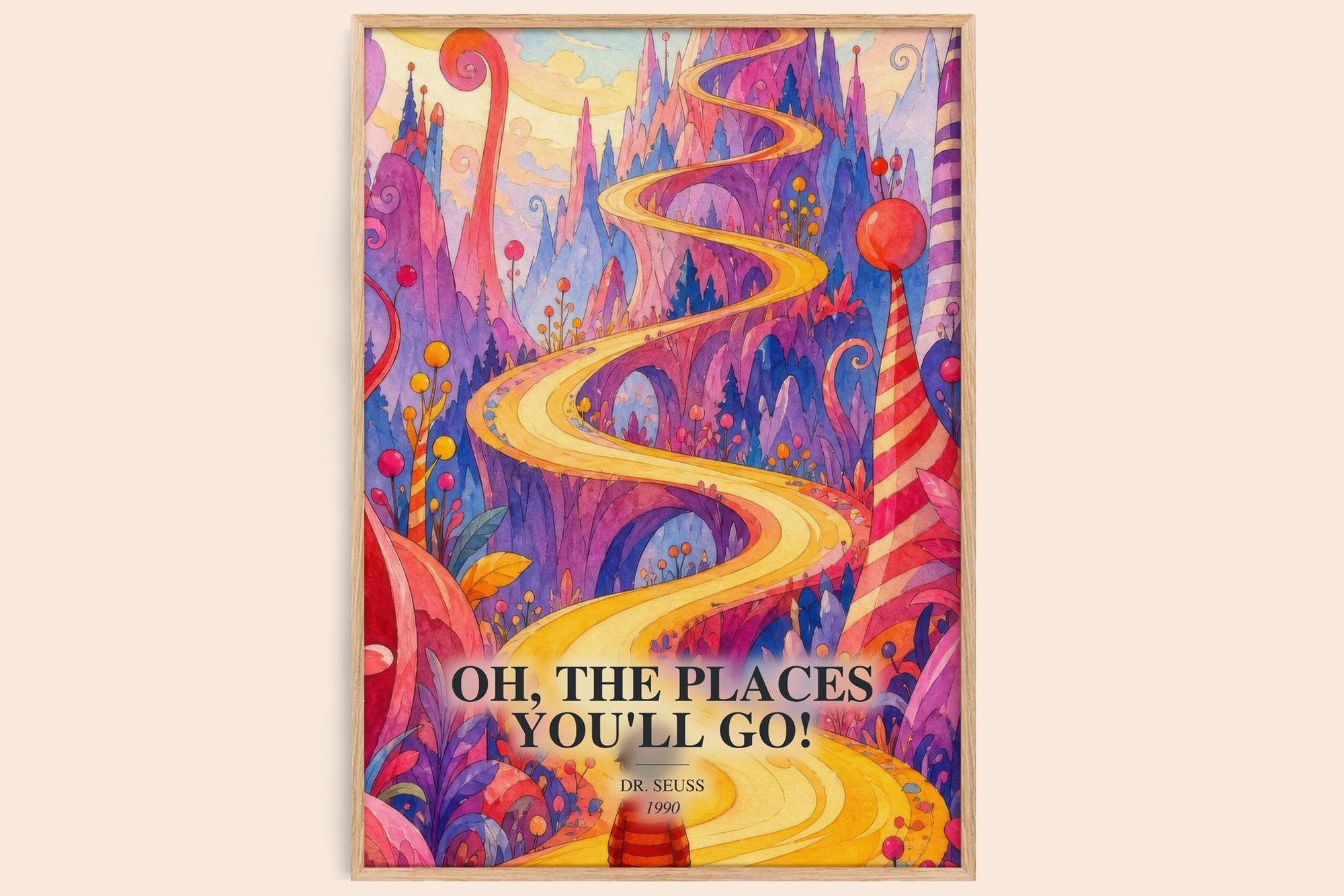 Oh, The Places You'Ll Go! watercolour book poster by Dr. Seuss – framed literary art print