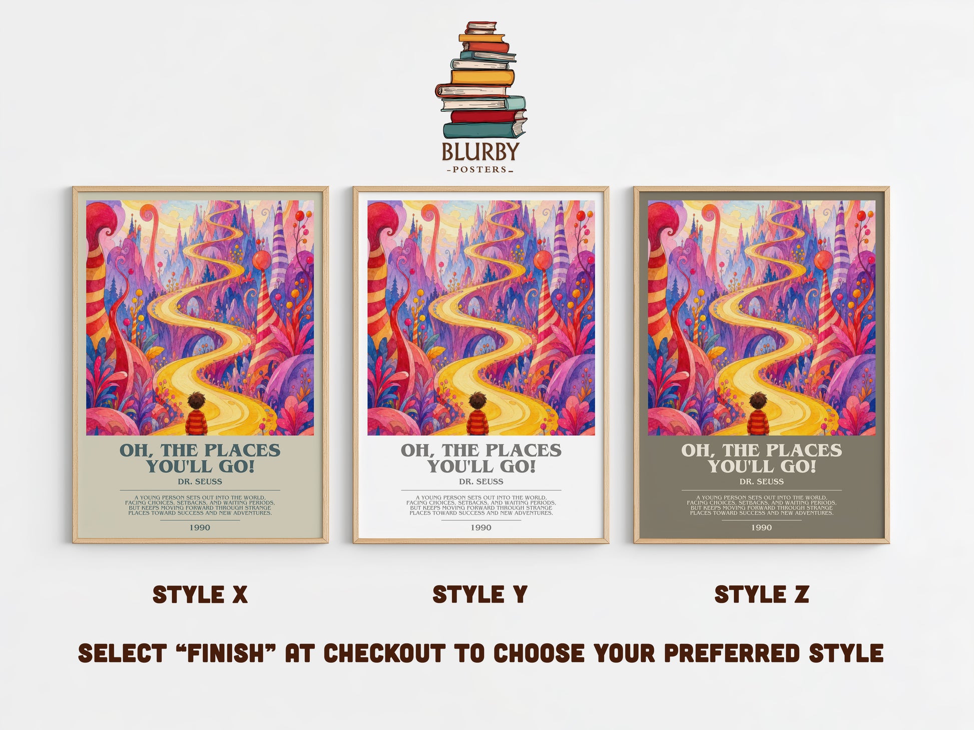 Oh, The Places You'Ll Go! bookish print in frame leaning in hallway – childrens wall art
