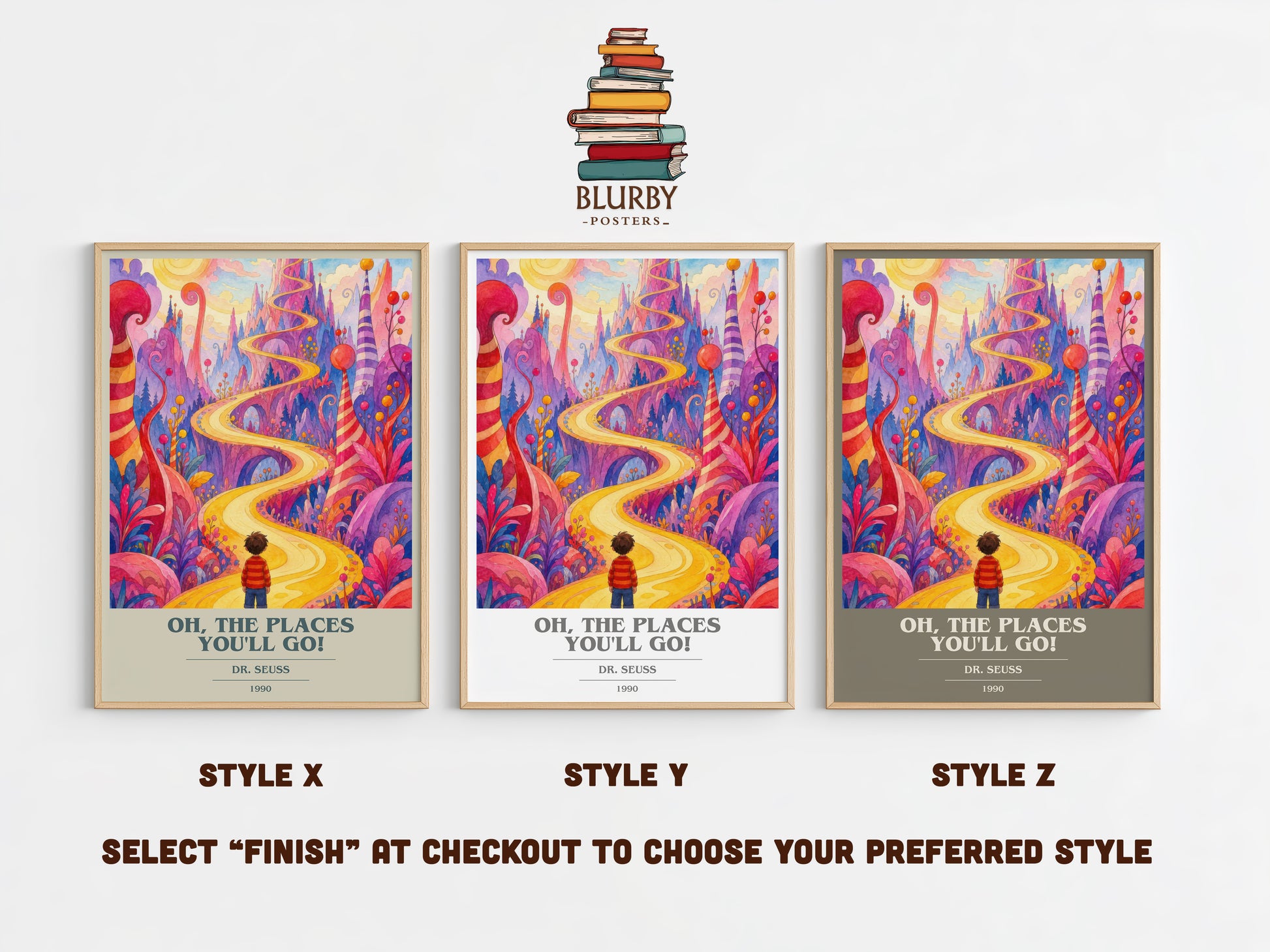Oh, The Places You'Ll Go! book cover print in frame leaning in hallway – childrens wall art