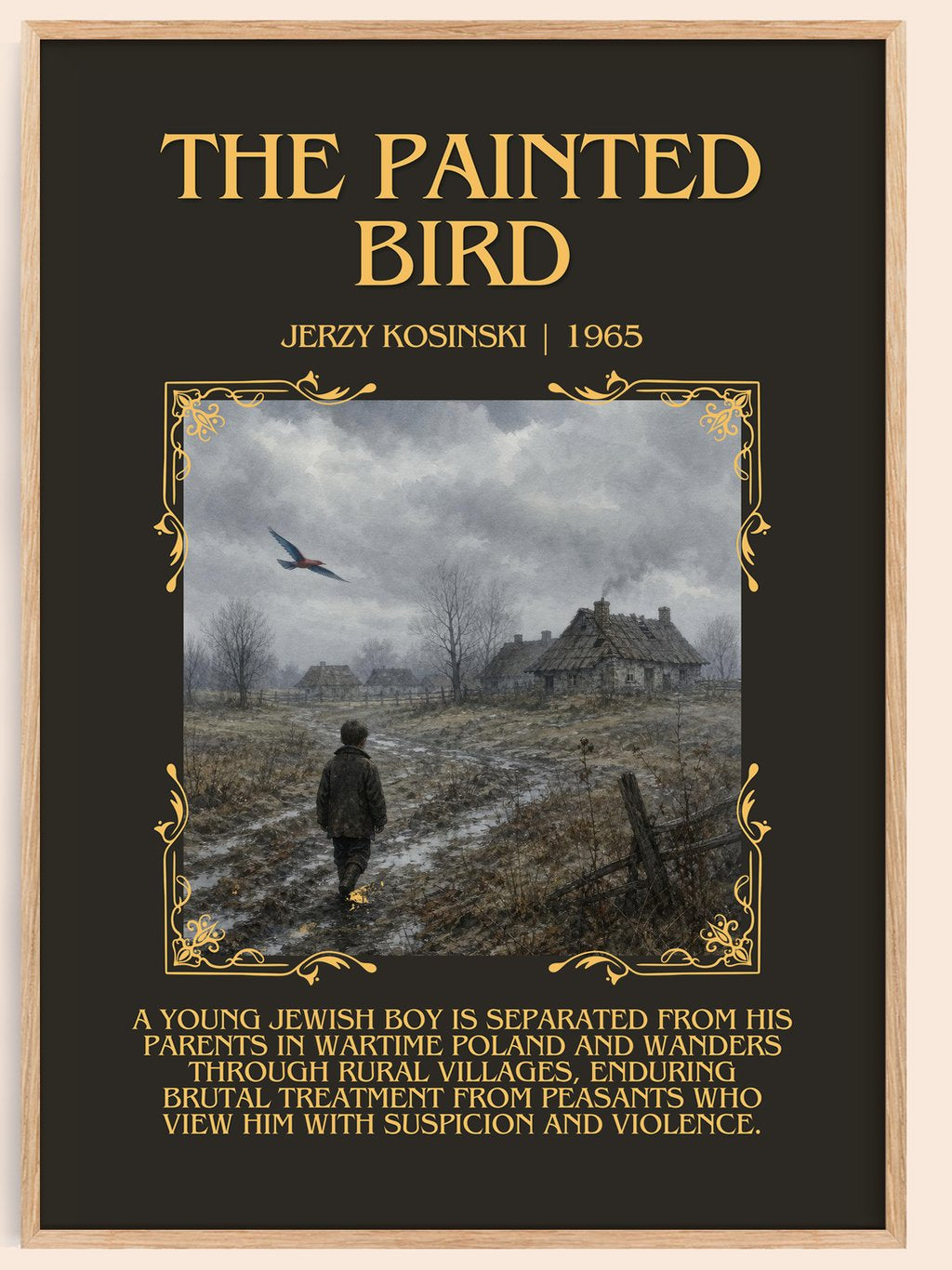 The Painted Bird Minimalist Book Poster by Jerzy Kosinski – book poster