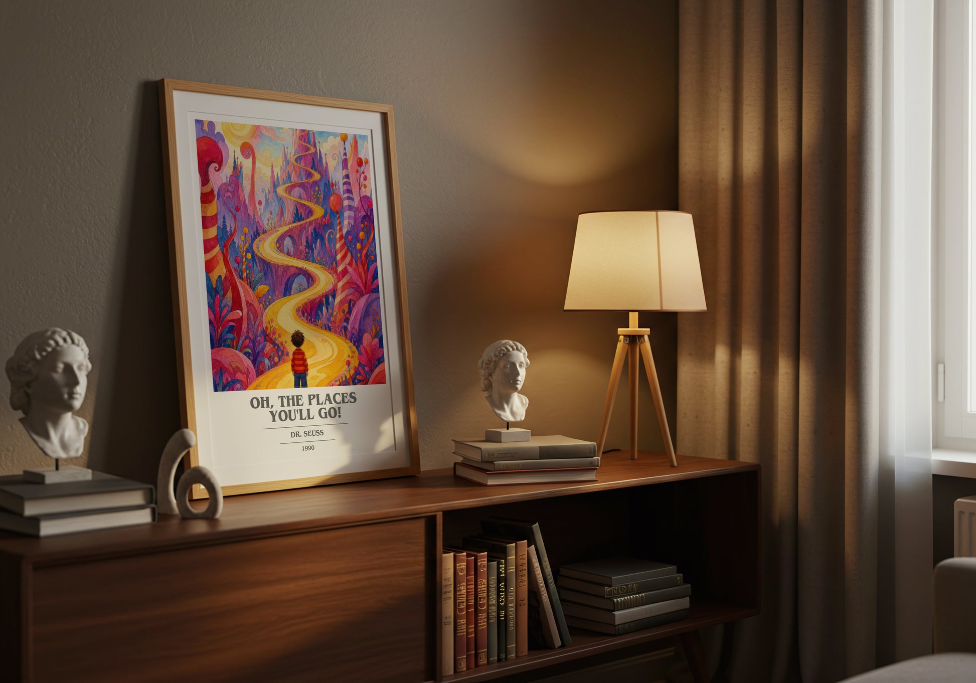 Oh, The Places You'Ll Go! book cover book poster framed on wall – childrens wall art