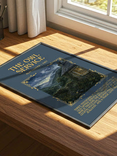 The Owl Service Minimalist Book Poster by Alan Garner – print on a sunlit desk