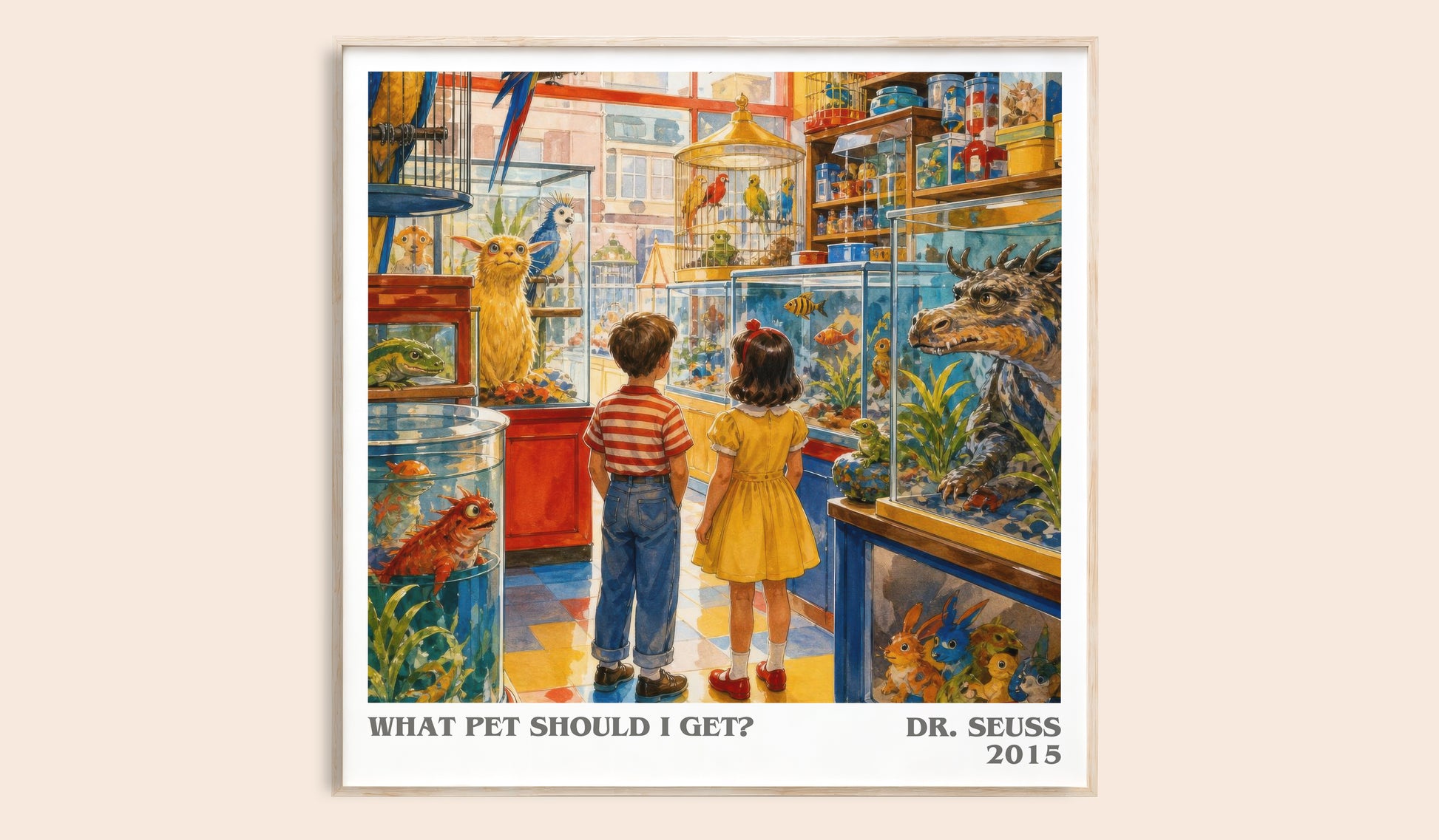 What Pet Should I Get? literary book poster by Dr. Seuss – framed literary art print