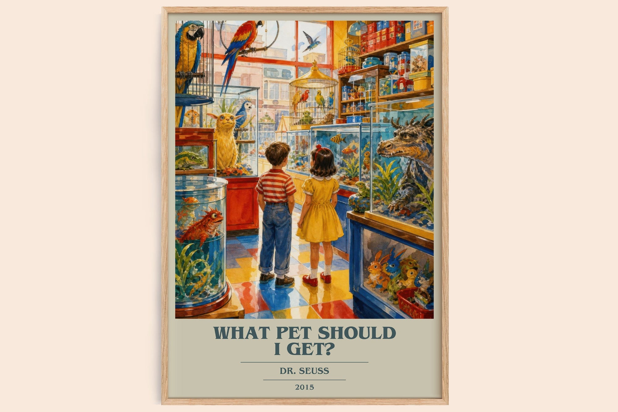 What Pet Should I Get? book cover book poster by Dr. Seuss – framed literary art print