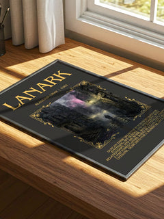 Lanark Minimalist Book Poster by Alasdair Gray – print on a sunlit desk