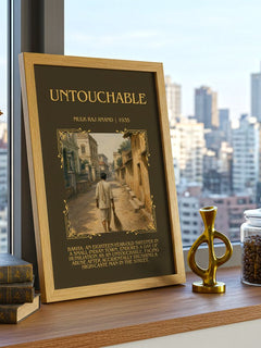 Untouchable Minimalist Book Poster by Mulk Raj Anand – framed print on a city-view windowsill