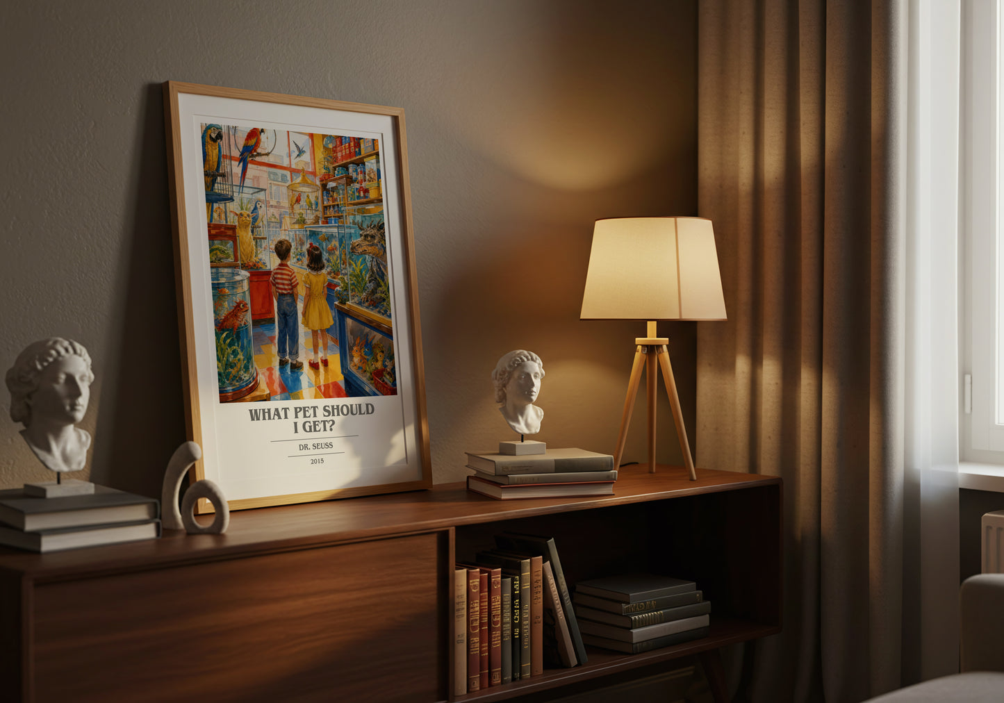 What Pet Should I Get? book cover book poster framed on wall – childrens wall art