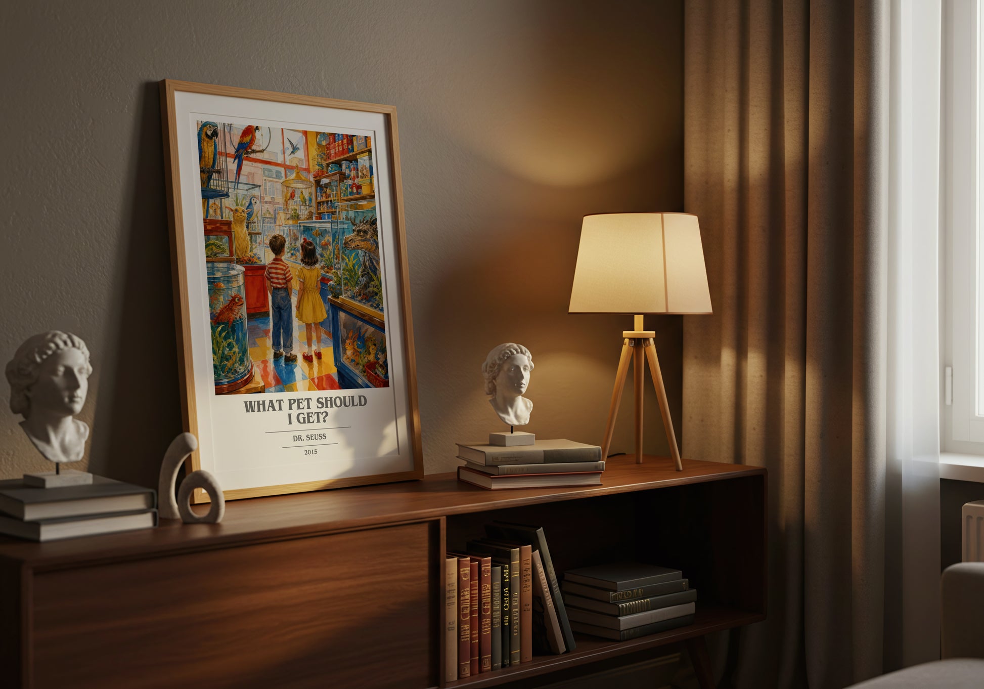 What Pet Should I Get? book cover book poster framed on wall – childrens wall art