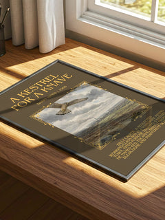 A Kestrel for a Knave Minimalist Book Poster by Barry Hines – print on a sunlit desk