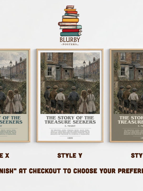 The Story Of The Treasure Seekers bookish print in frame leaning in hallway – childrens wall art