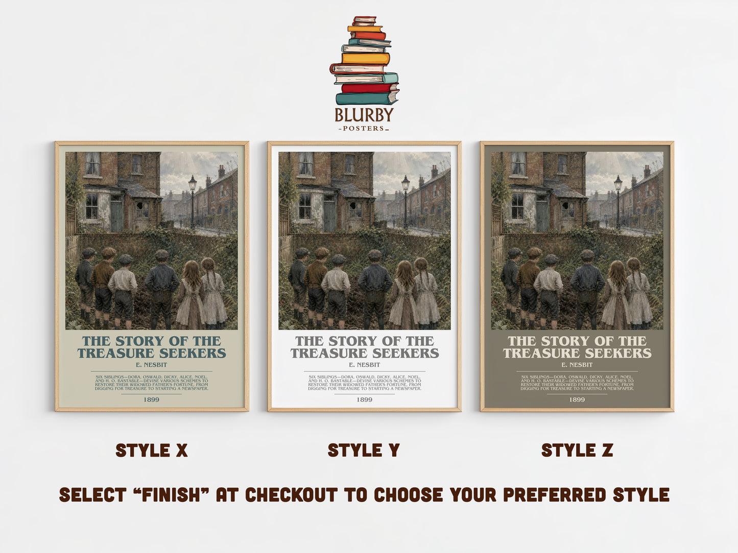 The Story Of The Treasure Seekers bookish print in frame leaning in hallway – childrens wall art