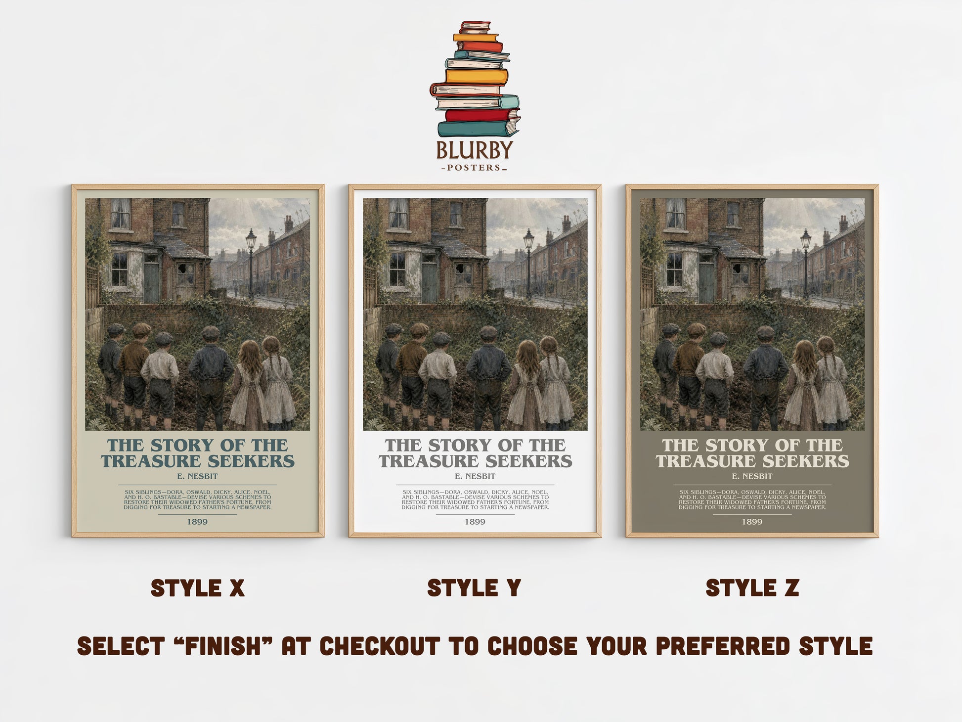 The Story Of The Treasure Seekers bookish print in frame leaning in hallway – childrens wall art