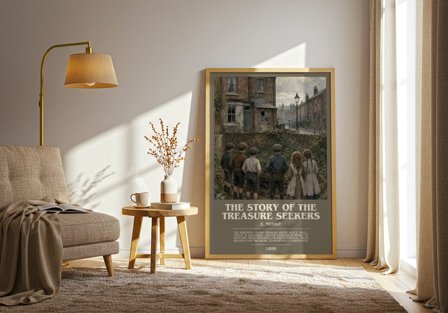 The Story Of The Treasure Seekers bookish print on bookshelf – E. Nesbit fan gift