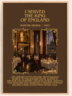 I Served The King Of England Minimalist Book Poster by Bohumil Hrabal – book poster