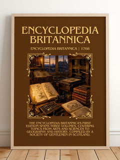 Encyclopedia Britannica Minimalist Book Poster by E. Britannica – framed print leaning on a wooden floor