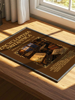 Encyclopedia Britannica Minimalist Book Poster by E. Britannica – print on a sunlit desk