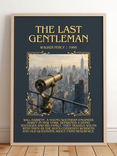 The Last Gentleman Minimalist Book Poster by Walker Percy – framed print leaning on a wooden floor