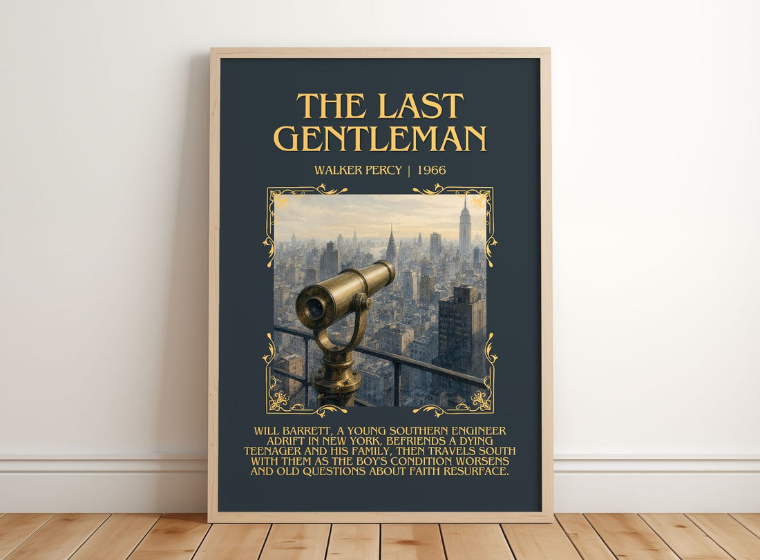 The Last Gentleman Minimalist Book Poster by Walker Percy – framed print leaning on a wooden floor