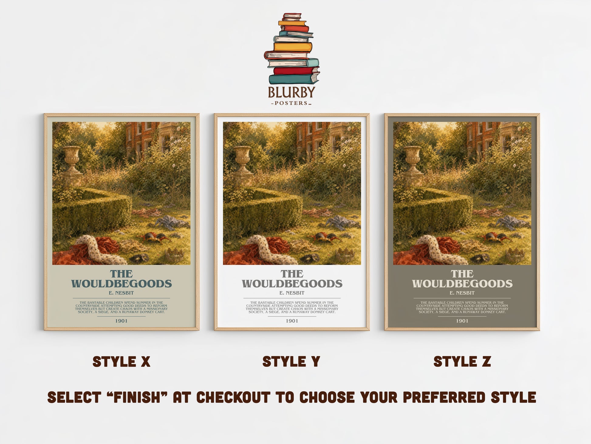 The Wouldbegoods bookish print in frame leaning in hallway – childrens wall art
