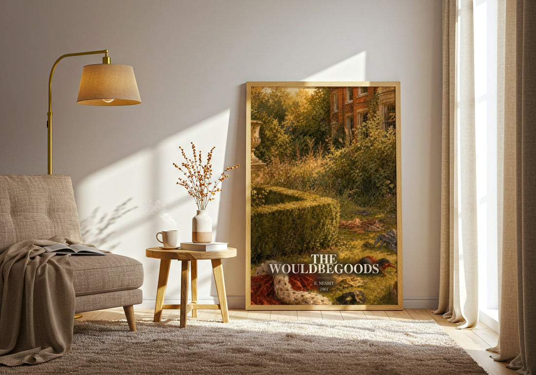 The Wouldbegoods watercolour print in frame leaning in hallway – childrens wall art (mockup)