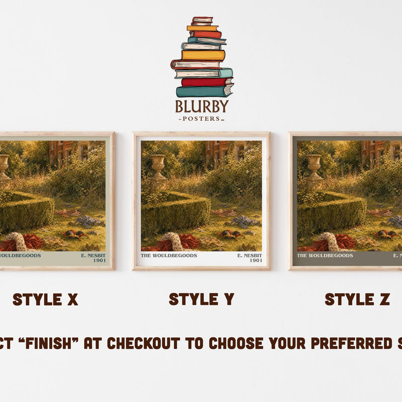 The Wouldbegoods literary print in frame leaning in hallway – childrens wall art