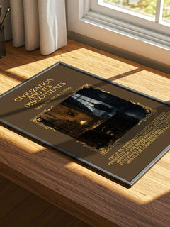 Civilization and Its Discontents Minimalist Book Poster by S. Freud – print on a sunlit desk