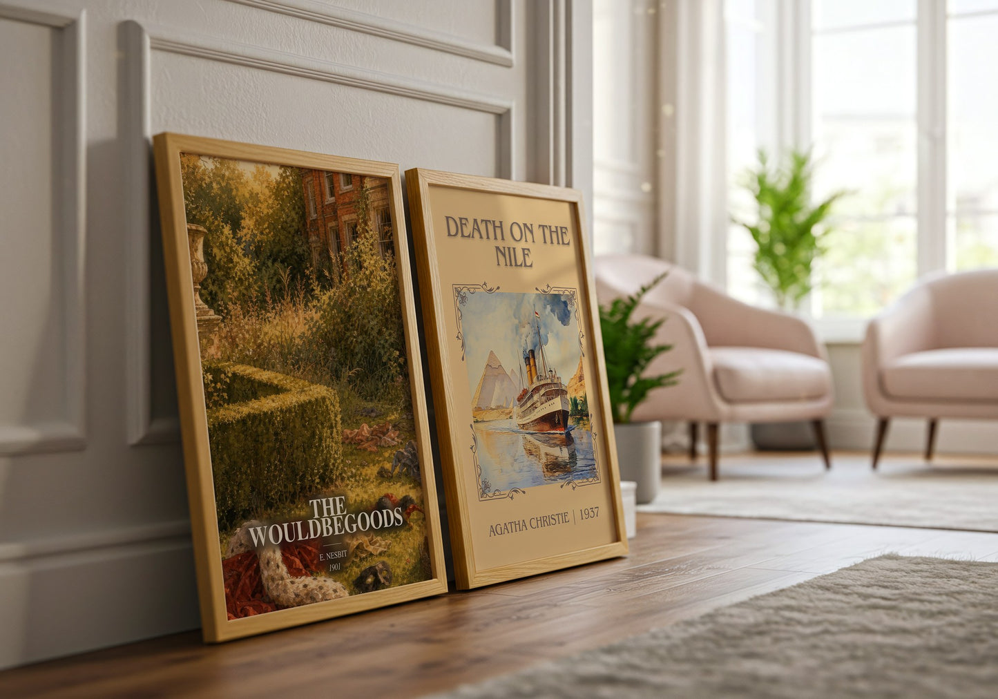 The Wouldbegoods watercolour print framed by window – literary home decor