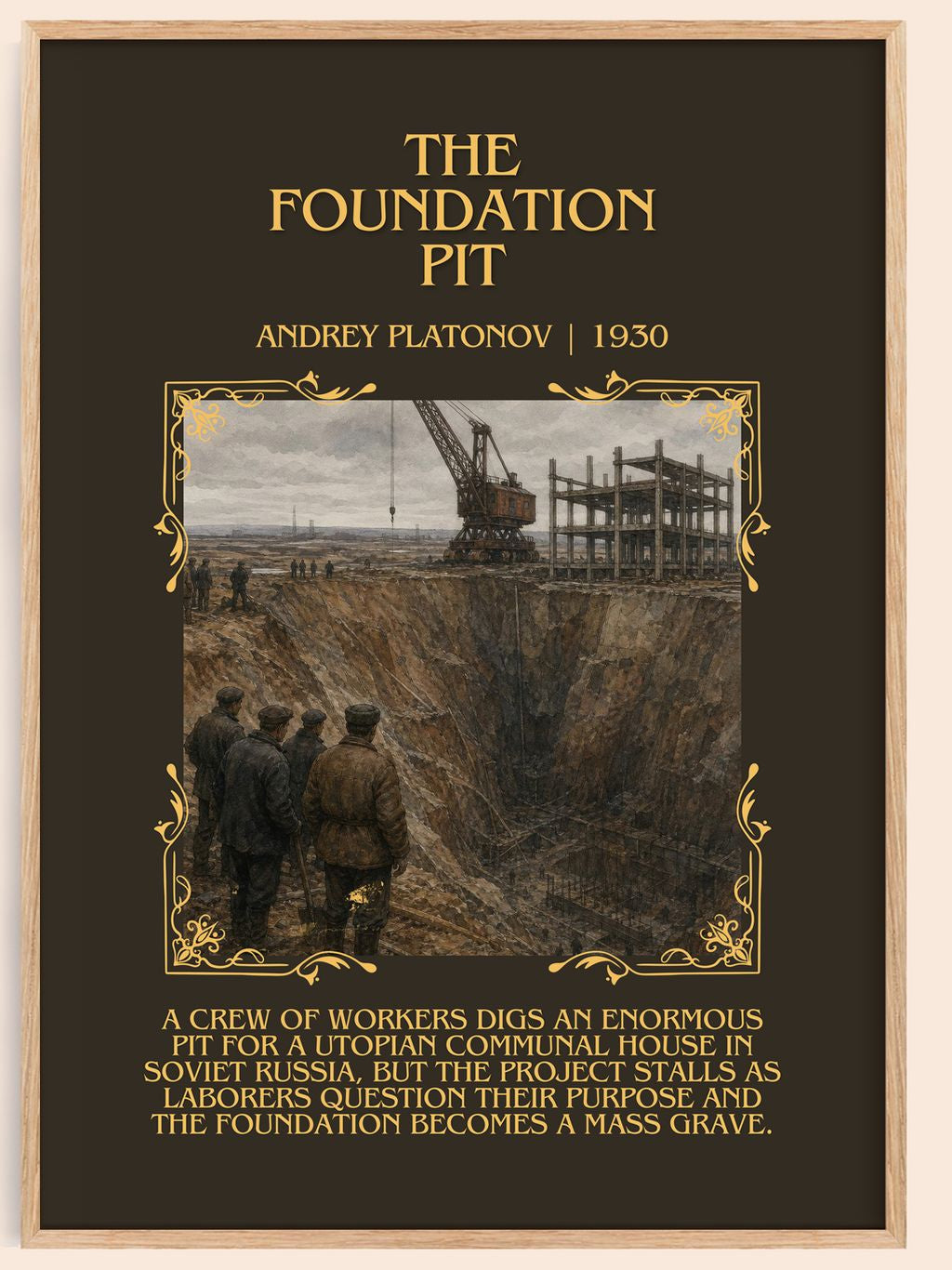 The Foundation Pit Minimalist Book Poster by Andrey Platonov – book poster