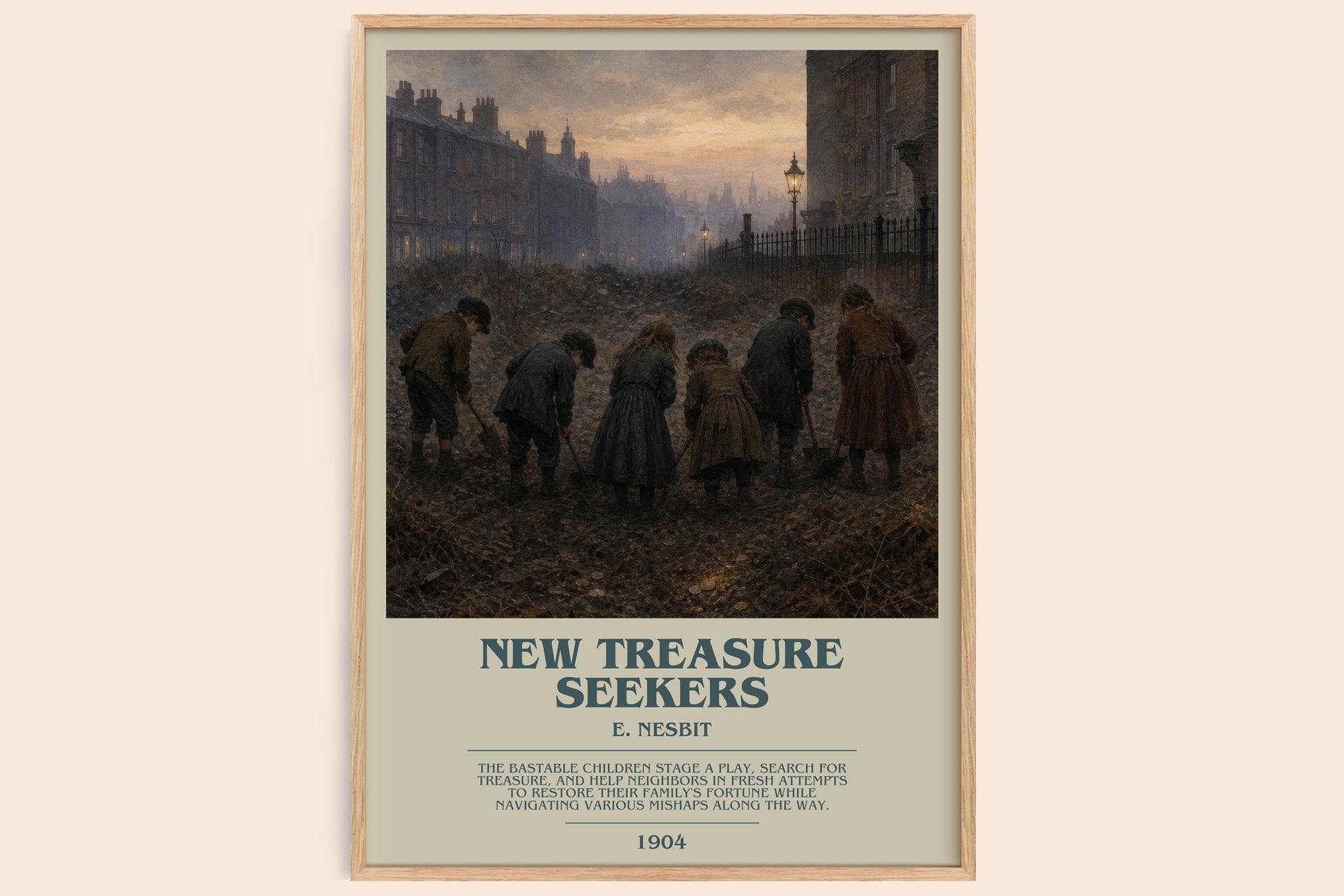 New Treasure Seekers bookish book poster by E. Nesbit – framed literary art print
