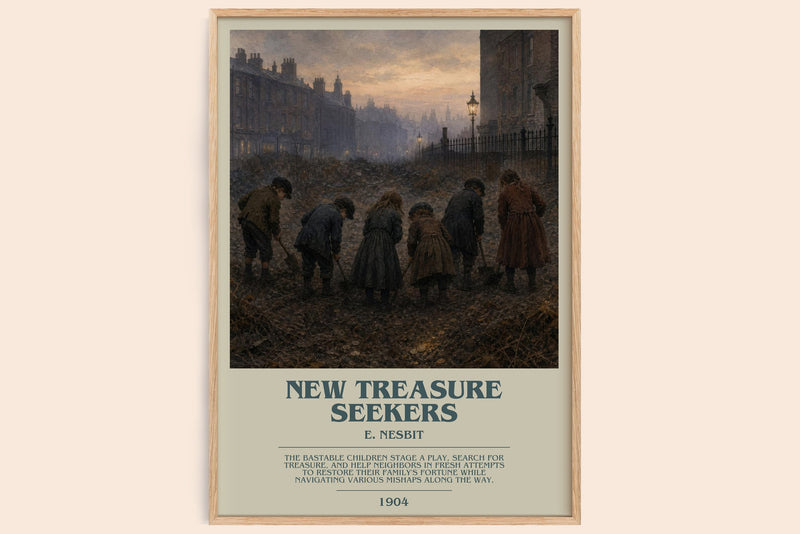 New Treasure Seekers bookish book poster by E. Nesbit – framed literary art print