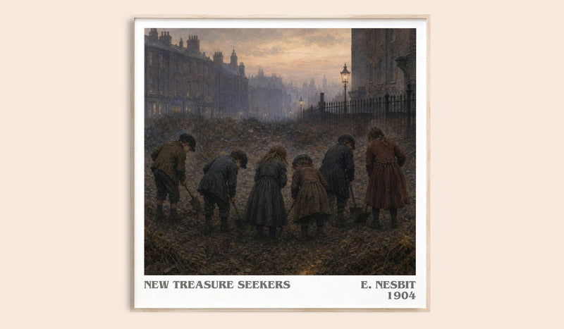 New Treasure Seekers literary book poster by E. Nesbit – framed literary art print