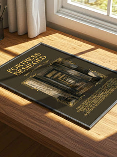 Fortress Besieged Minimalist Book Poster by Qian Zhongshu – print on a sunlit desk