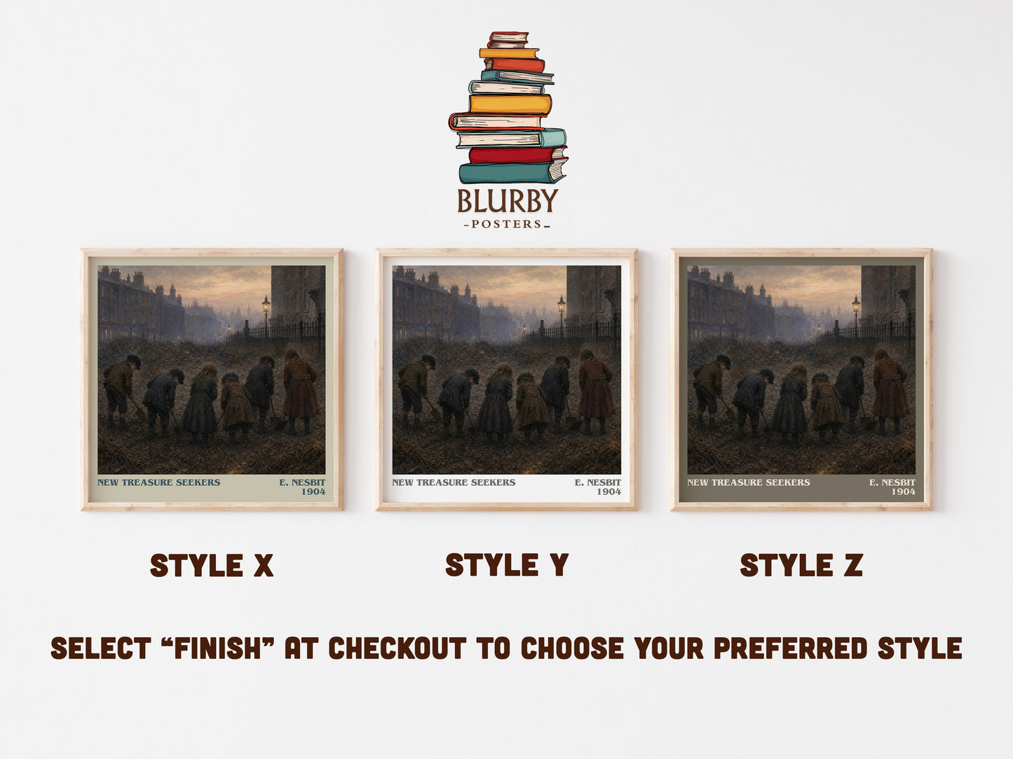 New Treasure Seekers literary print in frame leaning in hallway – childrens wall art