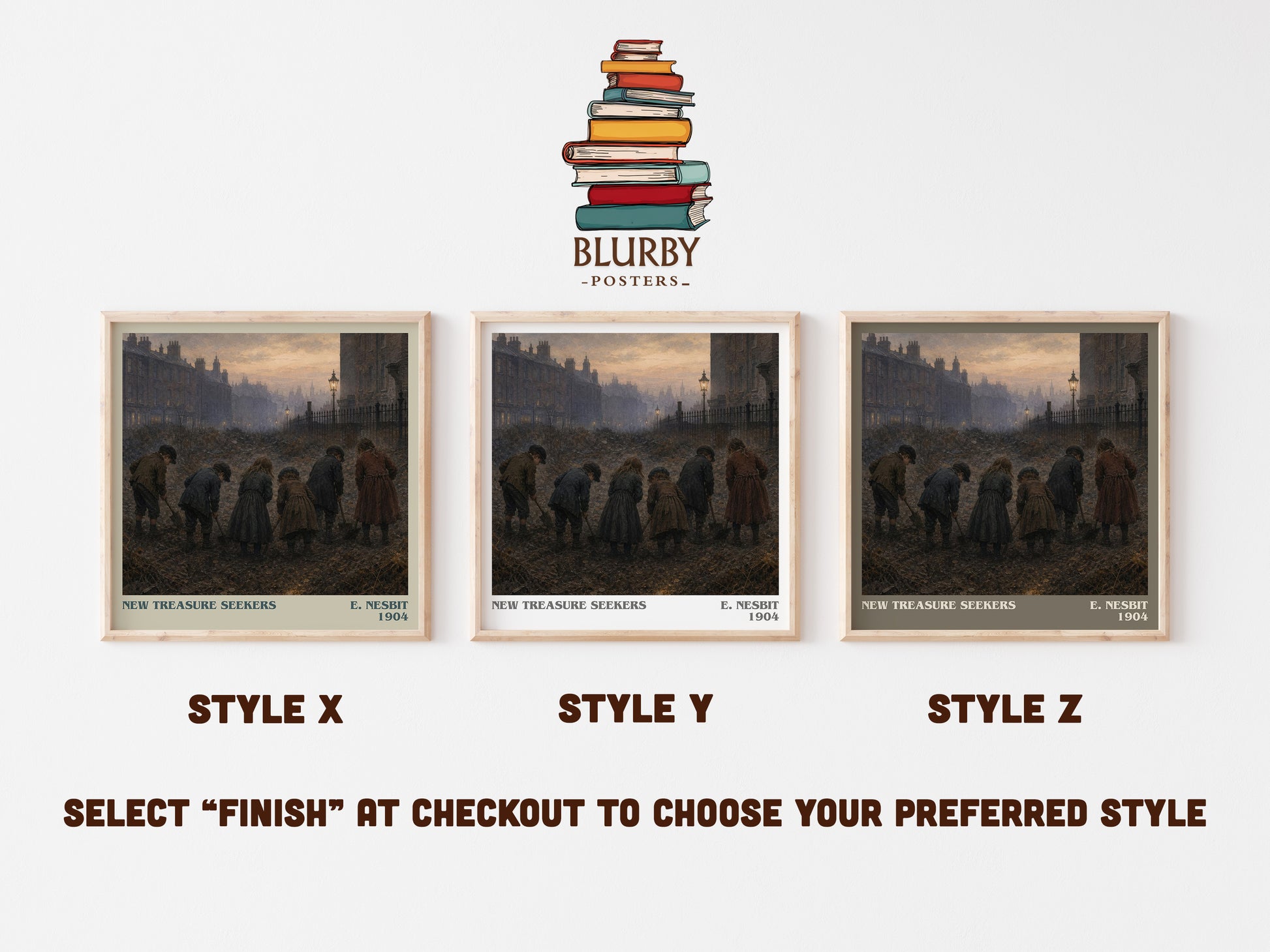 New Treasure Seekers literary print in frame leaning in hallway – childrens wall art