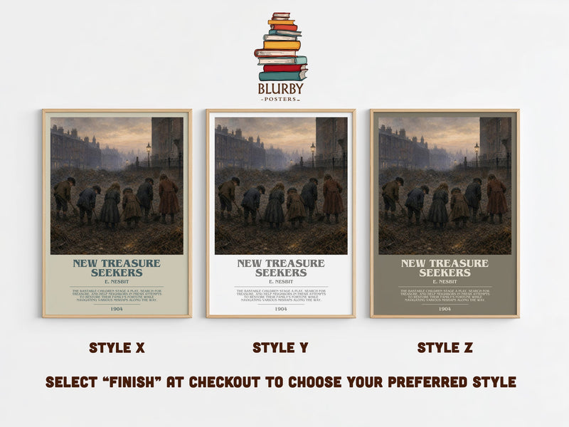 New Treasure Seekers bookish print in frame leaning in hallway – childrens wall art
