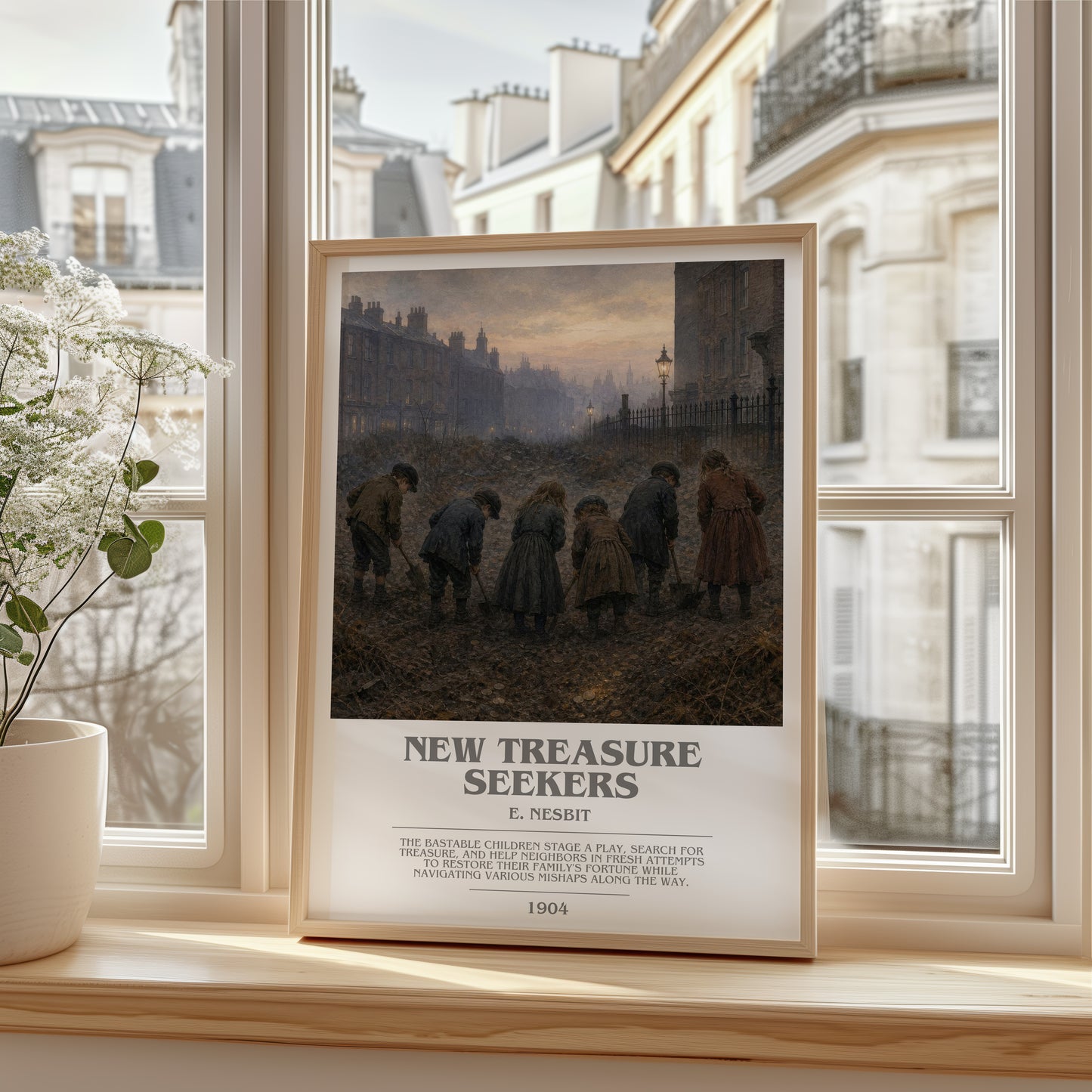 New Treasure Seekers bookish poster colour and style options – E. Nesbit book art