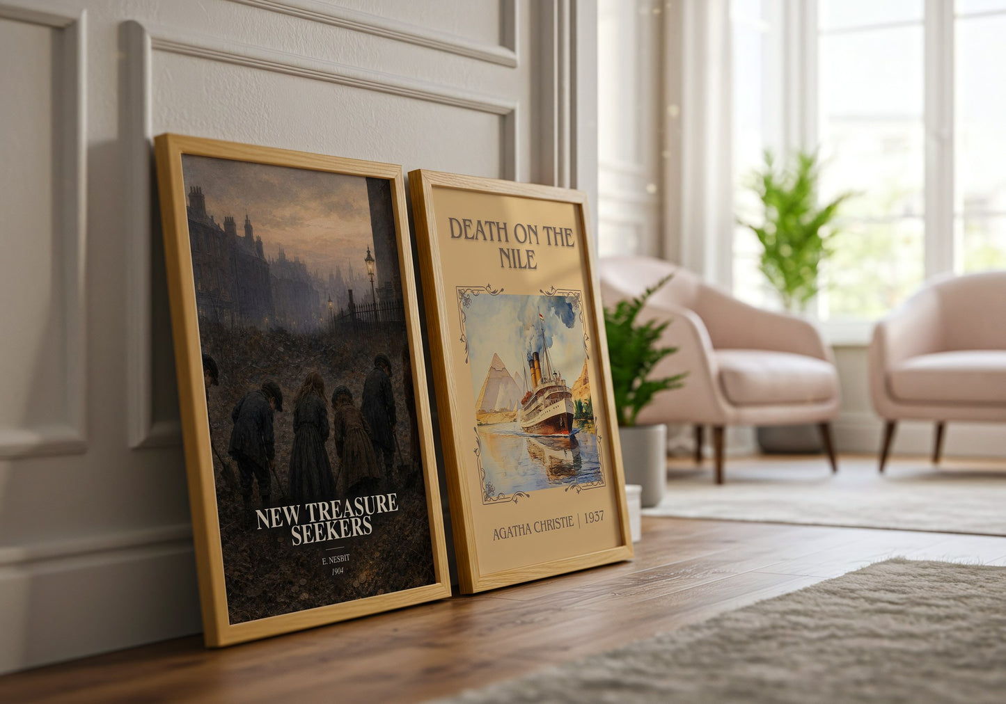 New Treasure Seekers watercolour print framed by window – literary home decor