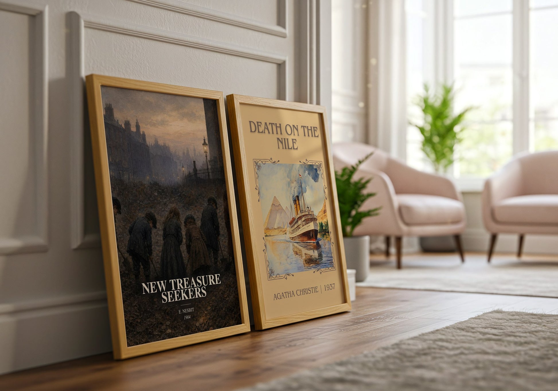 New Treasure Seekers watercolour print framed by window – literary home decor