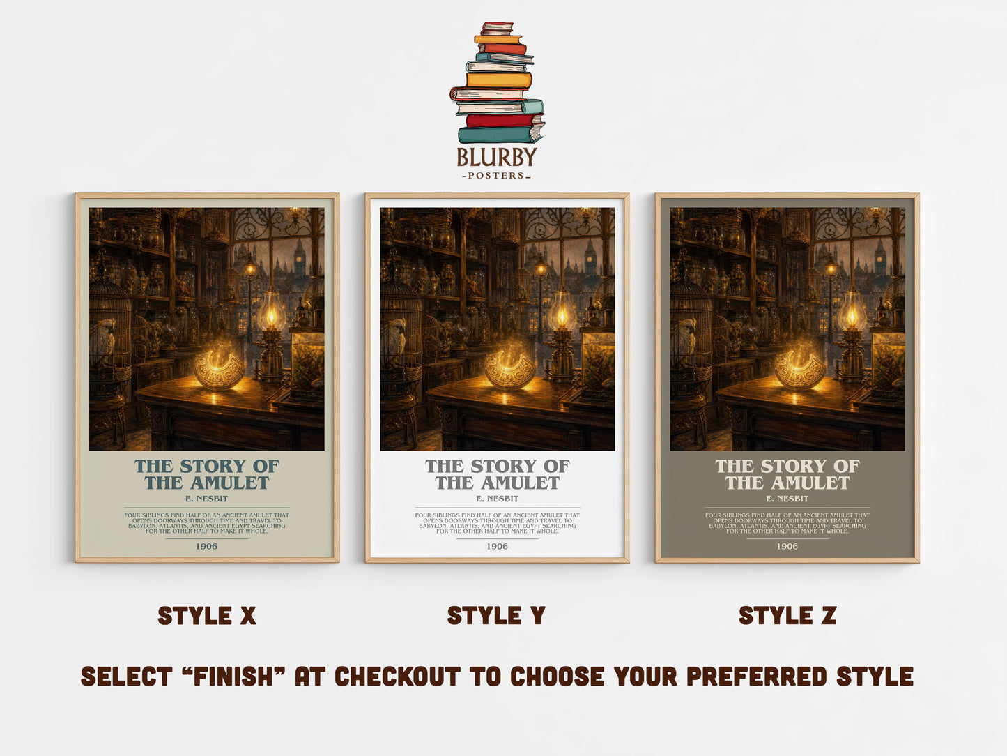 The Story Of The Amulet bookish print in frame leaning in hallway – childrens wall art