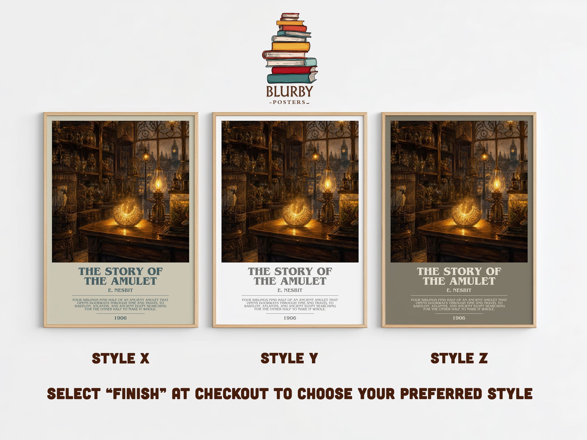 The Story Of The Amulet bookish print in frame leaning in hallway – childrens wall art