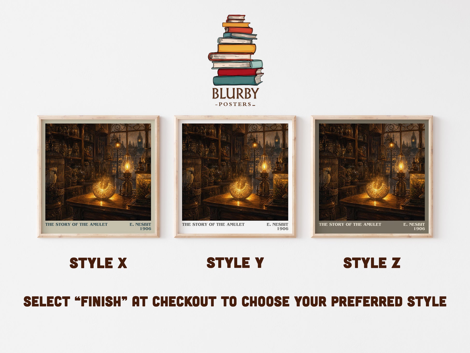 The Story Of The Amulet literary print in frame leaning in hallway – childrens wall art