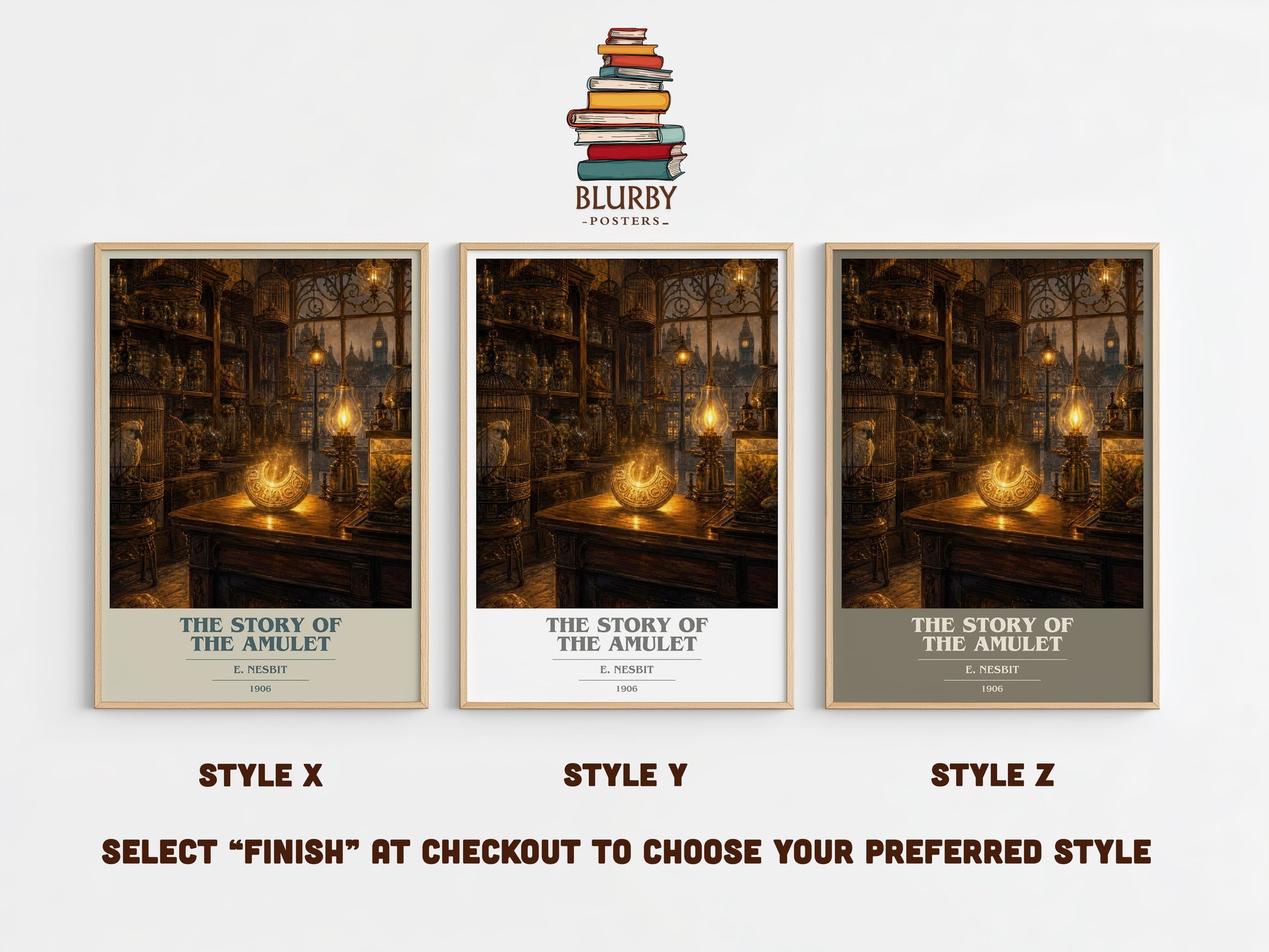 The Story Of The Amulet book cover print in frame leaning in hallway – childrens wall art