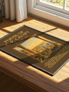 Poems Of C. P. Cavafy Minimalist Book Poster by C. P. Cavafy – print on a sunlit desk