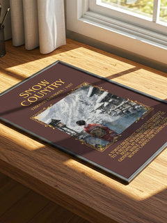 Snow Country Minimalist Book Poster by Yasunari Kawabata – print on a sunlit desk