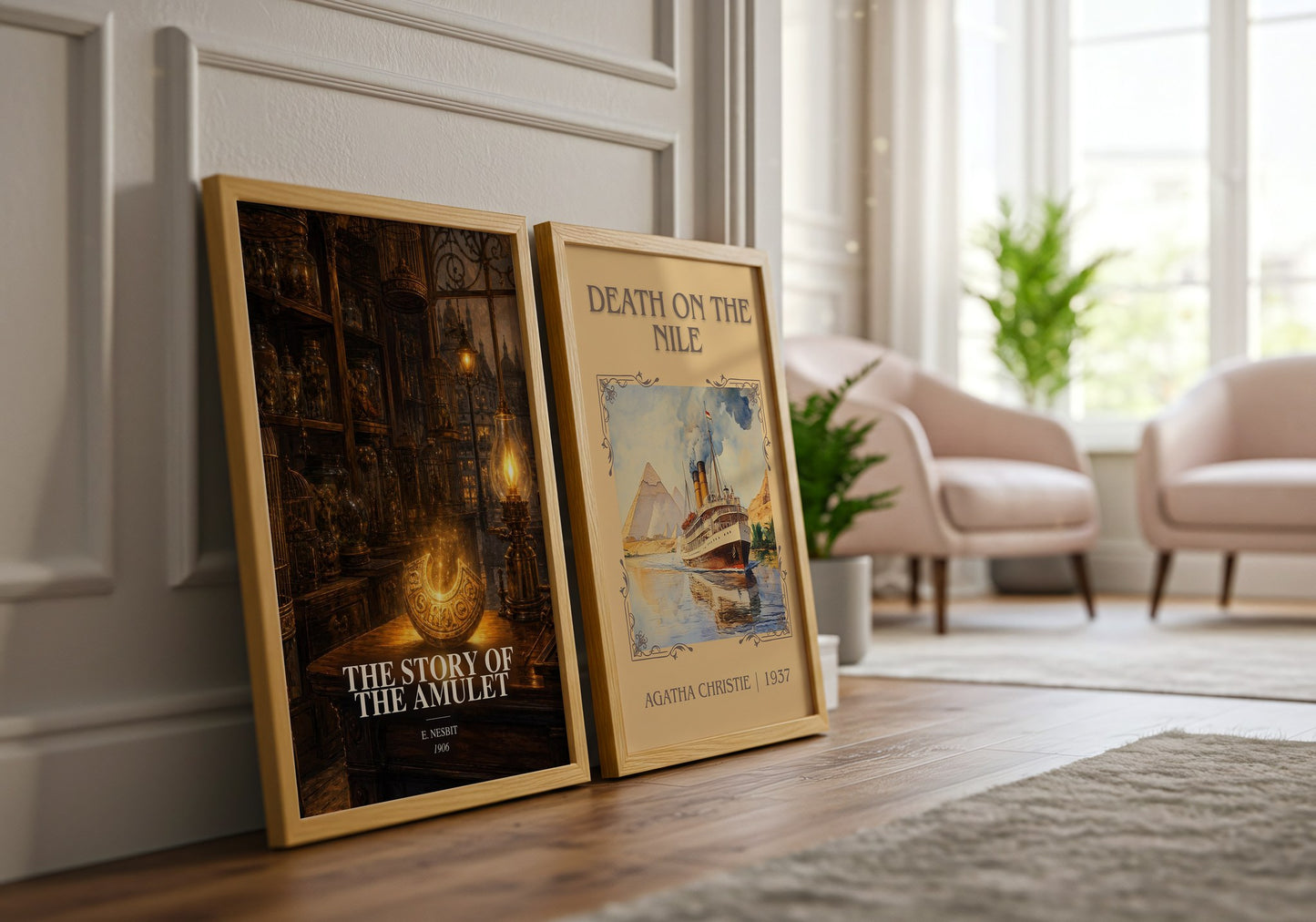 The Story Of The Amulet watercolour print framed by window – literary home decor