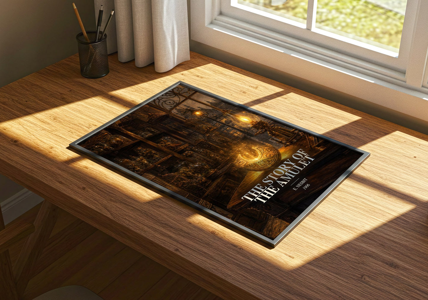 The Story Of The Amulet watercolour book poster framed on wall – childrens wall art