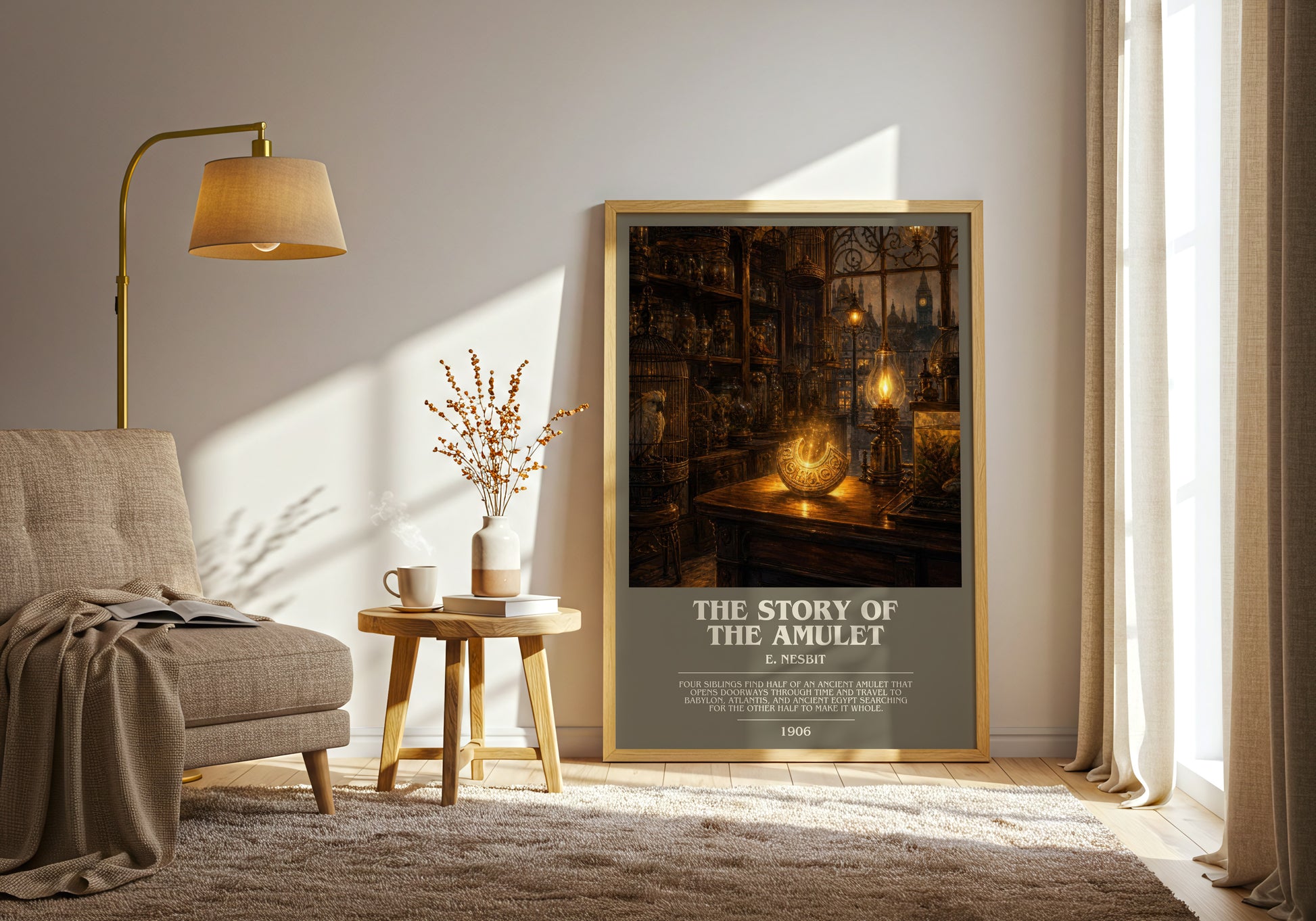 The Story Of The Amulet bookish print on bookshelf – E. Nesbit fan gift